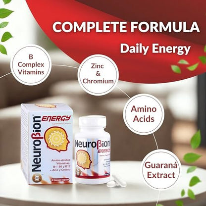 Neurobion Energy 60 Kapseln – Aminosäuren, Vitamine B1, B2, B6, B12 – Steigert geistige Wachsamkeit und Ausdauer