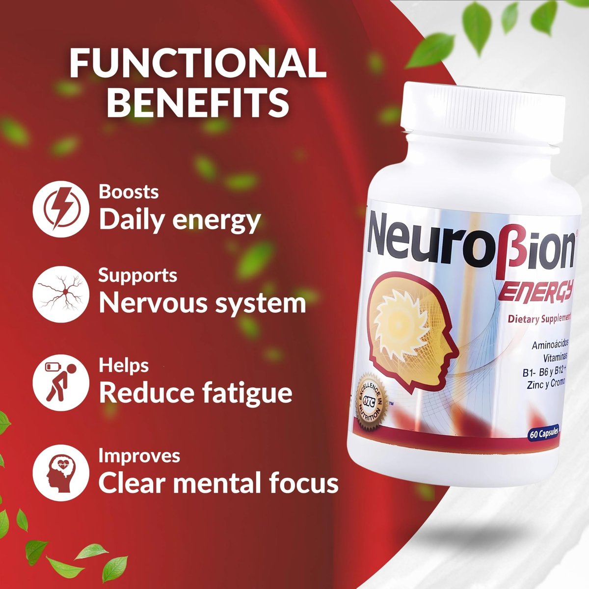 Neurobion Energy 60 Kapseln – Aminosäuren, Vitamine B1, B2, B6, B12 – Steigert geistige Wachsamkeit und Ausdauer