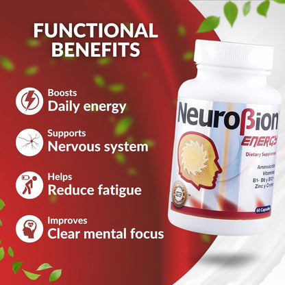 Neurobion Energy 60 Kapseln – Aminosäuren, Vitamine B1, B2, B6, B12 – Steigert geistige Wachsamkeit und Ausdauer