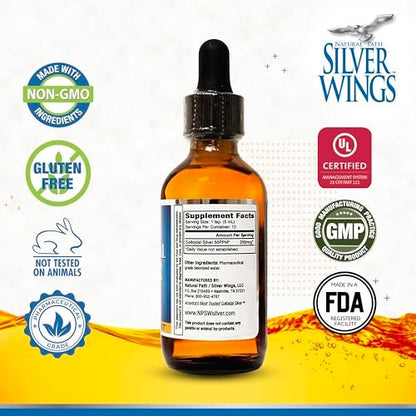 Natural Path Silver Wings Kolloidales Silber 50ppm (250mcg) Immununterstützung 60 ml Tropfflasche