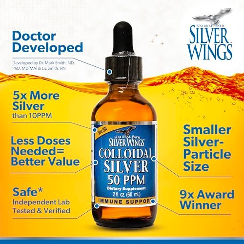 Natural Path Silver Wings Kolloidales Silber 50ppm (250mcg) Immununterstützung 60 ml Tropfflasche