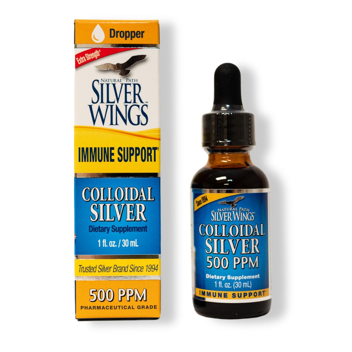 Natural Path Silver Wings Kolloidales Silber 500PPM, Bernsteinbraune Flüssigkeit zur Immununterstützung, 30 ml (1 Flasche)