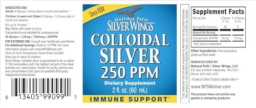 Natural Path Silver Wings Kolloidales Silber 250 ppm (1250 mcg) - 2 oz Sprühflasche - Immununterstützung