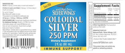 Natural Path Silver Wings Kolloidales Silber 250 ppm (1250 mcg) - 2 oz Sprühflasche - Immununterstützung