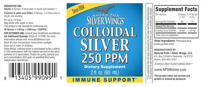 Natural Path Silver Wings Kolloidales Silber 250 ppm (1250 mcg) - 2 oz Sprühflasche - Immununterstützung