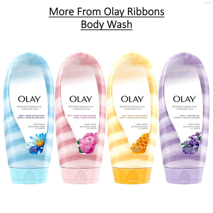 Olay Body Wash für Frauen, Feuchtigkeitsbänder Plus, Tiefenpflege & Feuchtigkeitsformel, Lang anhaltend geschmeidige Haut, Für alle Hauttypen, Duft nach Sheabutter & Lavendelöl, 532 ml