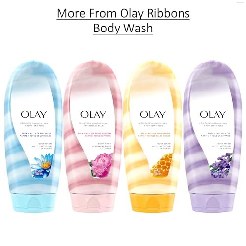 Olay Body Wash für Frauen, Feuchtigkeitsbänder Plus, Tiefenpflege & Feuchtigkeitsformel, Lang anhaltend geschmeidige Haut, Für alle Hauttypen, Duft nach Sheabutter & Lavendelöl, 532 ml