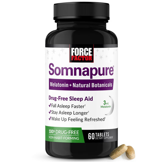 Force Factor Somnapure Schlafhilfe ohne Medikamente für Erwachsene bei gelegentlicher Schlaflosigkeit mit Melatonin & Baldrian, nicht gewohnheitsbildend, schneller Einschlafen, erfrischt aufwachen, 60 Tabletten