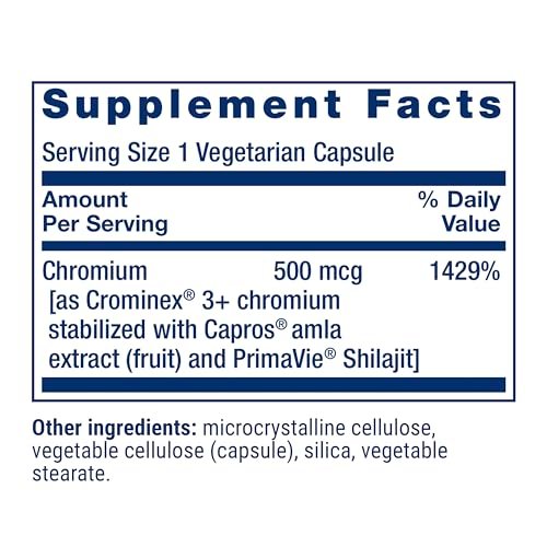 Life Extension Optimiertes Chrom mit Crominex 3+ 500 mcg – Stoffwechselgesundheit, gesunder Blutzuckerspiegel, vegetarisch, glutenfrei, nicht gentechnisch verändert, 60 Kapseln