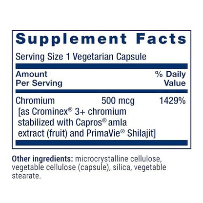 Life Extension Optimiertes Chrom mit Crominex 3+ 500 mcg – Stoffwechselgesundheit, gesunder Blutzuckerspiegel, vegetarisch, glutenfrei, nicht gentechnisch verändert, 60 Kapseln