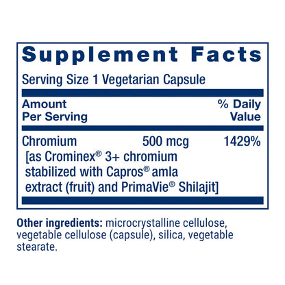 Life Extension Optimiertes Chrom mit Crominex 3+ 500 mcg – Stoffwechselgesundheit, gesunder Blutzuckerspiegel, vegetarisch, glutenfrei, nicht gentechnisch verändert, 60 Kapseln