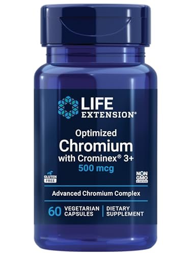 Life Extension Optimiertes Chrom mit Crominex 3+ 500 mcg – Stoffwechselgesundheit, gesunder Blutzuckerspiegel, vegetarisch, glutenfrei, nicht gentechnisch verändert, 60 Kapseln