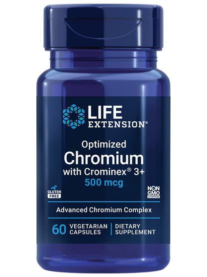Life Extension Optimiertes Chrom mit Crominex 3+ 500 mcg – Stoffwechselgesundheit, gesunder Blutzuckerspiegel, vegetarisch, glutenfrei, nicht gentechnisch verändert, 60 Kapseln