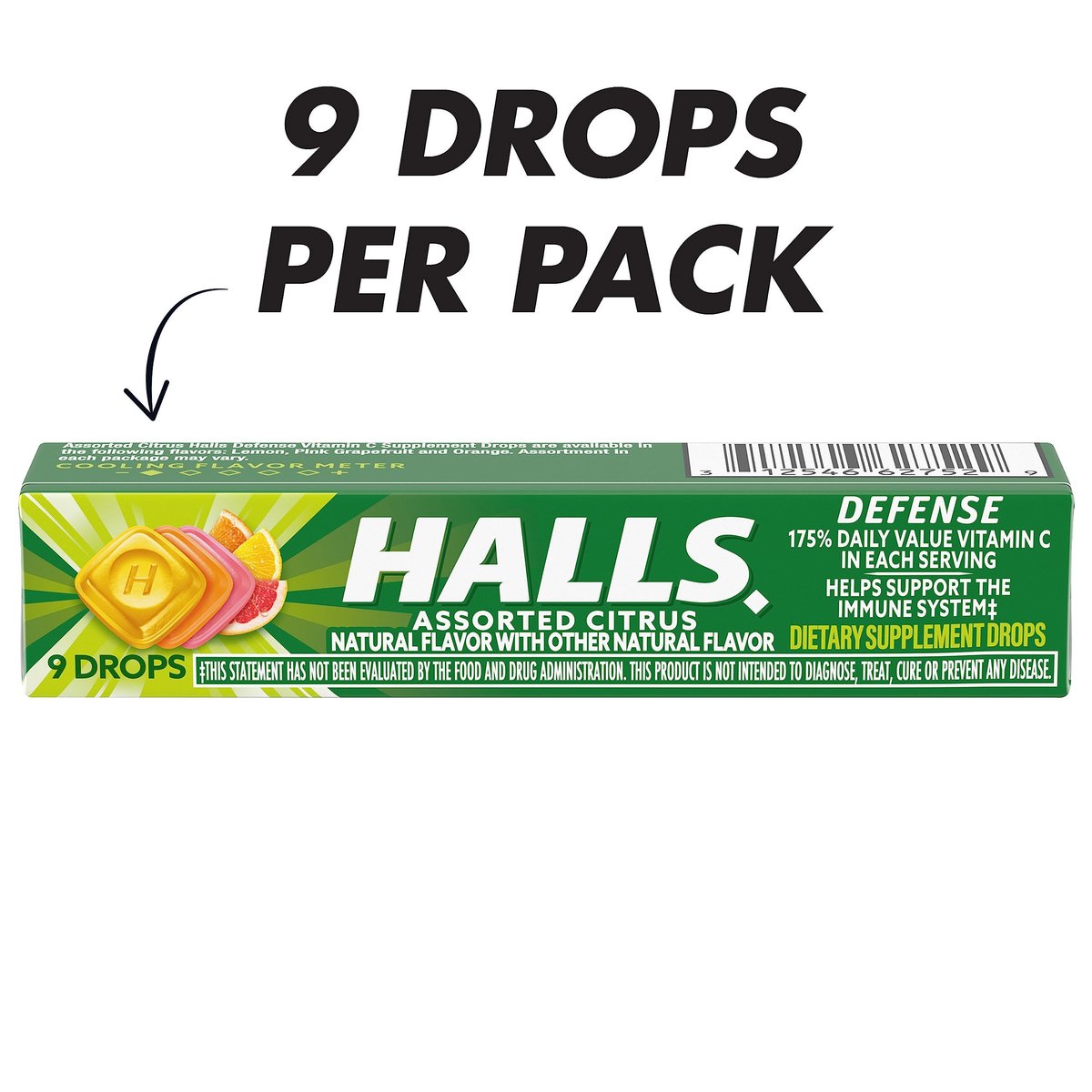 HALLS Defense Vitamin C Drops mit Zitrusgeschmack – 20 Sticks mit je 9 Drops (180 Drops insgesamt)