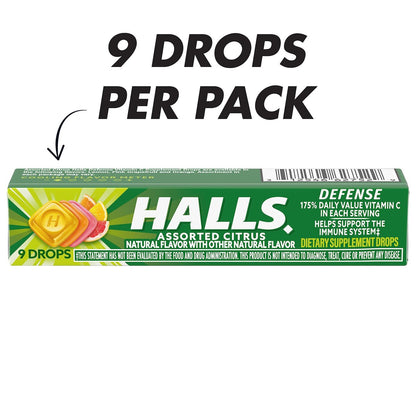 HALLS Defense Vitamin C Drops mit Zitrusgeschmack – 20 Sticks mit je 9 Drops (180 Drops insgesamt)