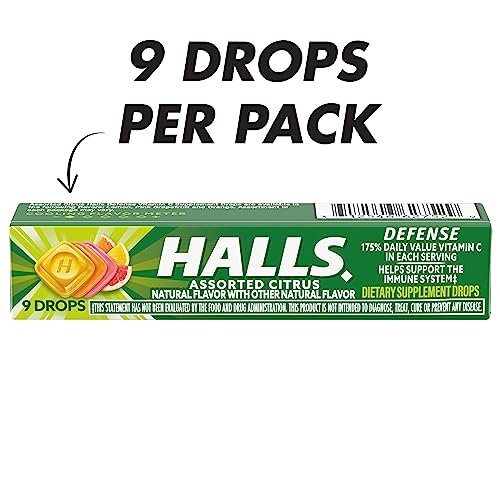 HALLS Defense Vitamin C Drops mit Zitrusgeschmack – 20 Sticks mit je 9 Drops (180 Drops insgesamt)