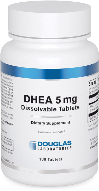 Douglas Laboratories DHEA 5 mg lösliche Tabletten – Unterstützt Hormonbalance, Immunsystem, Gehirn, Knochengesundheit & Stoffwechsel* – Nicht-GVO – 100 Tabletten