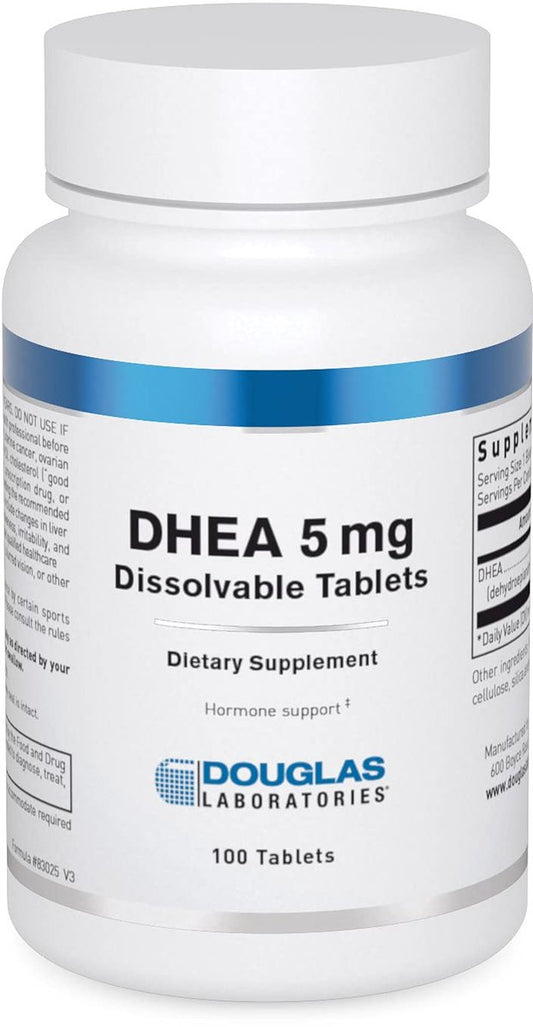 Douglas Laboratories DHEA 5 mg lösliche Tabletten – Unterstützt Hormonbalance, Immunsystem, Gehirn, Knochengesundheit & Stoffwechsel* – Nicht-GVO – 100 Tabletten