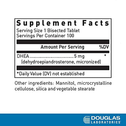 Douglas Laboratories DHEA 5 mg lösliche Tabletten – Unterstützt Hormonbalance, Immunsystem, Gehirn, Knochengesundheit & Stoffwechsel* – Nicht-GVO – 100 Tabletten
