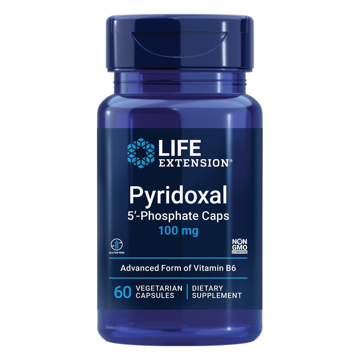 Life Extension Pyridoxal 5'-Phosphat Kapseln – Vitamin B6, 100 mg, bioaktives B6 für Herz-Kreislauf-, Nieren- und Nervengesundheit – glutenfrei, nicht-GVO, vegetarisch – 60 vegetarische Kapseln