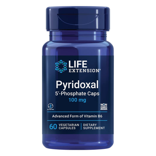 Life Extension Pyridoxal 5'-Phosphat Kapseln – Vitamin B6, 100 mg, bioaktives B6 für Herz-Kreislauf-, Nieren- und Nervengesundheit – glutenfrei, nicht-GVO, vegetarisch – 60 vegetarische Kapseln