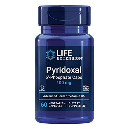 Life Extension Pyridoxal 5'-Phosphat Kapseln – Vitamin B6, 100 mg, bioaktives B6 für Herz-Kreislauf-, Nieren- und Nervengesundheit – glutenfrei, nicht-GVO, vegetarisch – 60 vegetarische Kapseln