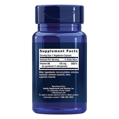 Life Extension Pyridoxal 5'-Phosphat Kapseln – Vitamin B6, 100 mg, bioaktives B6 für Herz-Kreislauf-, Nieren- und Nervengesundheit – glutenfrei, nicht-GVO, vegetarisch – 60 vegetarische Kapseln