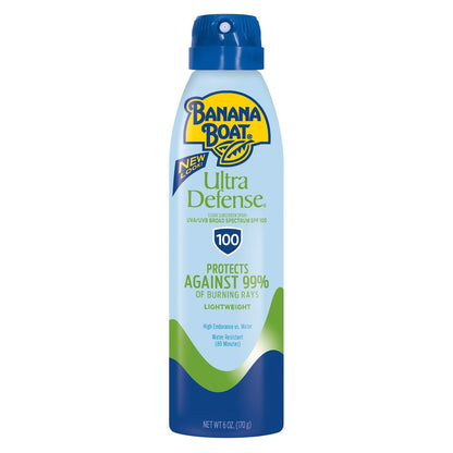 Banana Boat Ultra Defense Clear Sunscreen Spray SPF 100, 6oz – Leichter Sonnenschutz, wasserbeständig