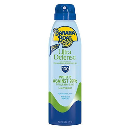 Banana Boat Ultra Defense Clear Sunscreen Spray SPF 100, 6oz – Leichter Sonnenschutz, wasserbeständig
