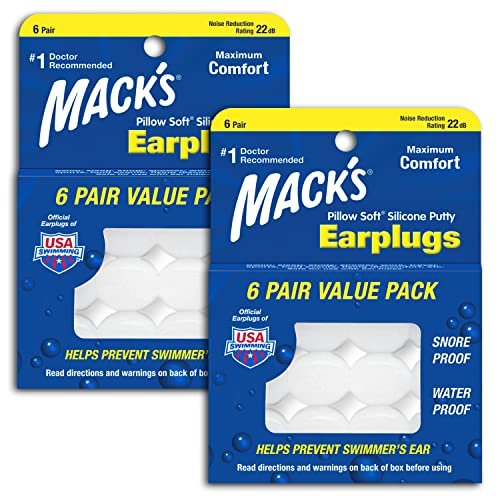 Mack's Pillow Weiche Silikon-Ohrstöpsel – 6 Paar (2er-Pack), Original formbare Silikonknetmasse Ohrstöpsel für Schlafen, Schnarchen, Schwimmen, Reisen, Konzerte und Lernen