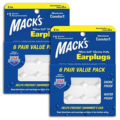 Mack's Pillow Weiche Silikon-Ohrstöpsel – 6 Paar (2er-Pack), Original formbare Silikonknetmasse Ohrstöpsel für Schlafen, Schnarchen, Schwimmen, Reisen, Konzerte und Lernen