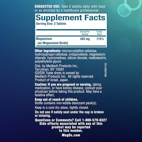 Mag-Ox Magnesium Supplement, Pharmazeutisches Magnesiumoxid 483 mg, höchstkonzentrierte Form von Magnesium, 120 Tabletten