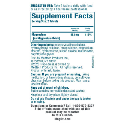 Mag-Ox Magnesium Supplement, Pharmazeutisches Magnesiumoxid 483 mg, höchstkonzentrierte Form von Magnesium, 120 Tabletten