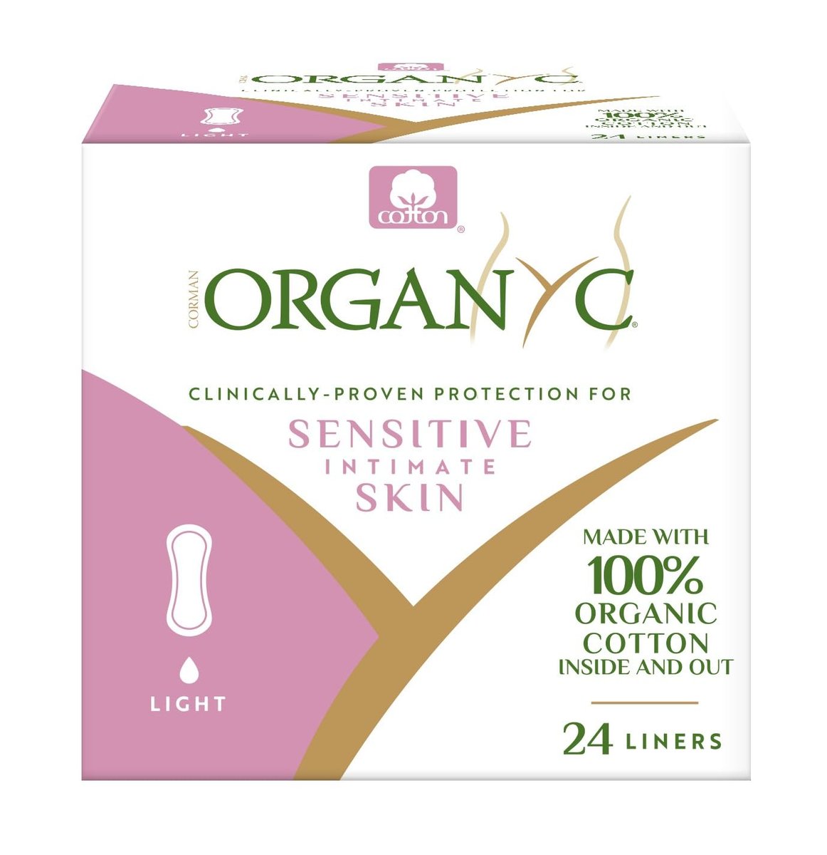 Organyc 100% Bio-Baumwoll-Slipeinlage, gefaltet, ultradünn, für leichten Ausfluss, 24 Stück