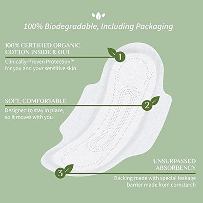 Organyc 100% Bio-Baumwoll-Damenbinden für starke Regelblutung – 10 Stück, Nachfüllpack