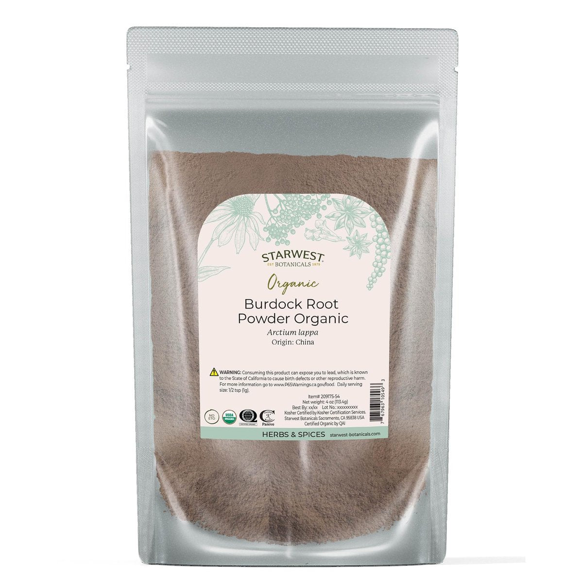 Bio Klettenwurzelpulver – 113 g Beutel | Starwest Botanicals