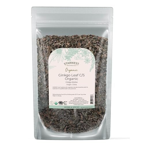Starwest Botanicals Bio-Ginkgoblätter – Ginkgo Biloba, getrocknetes loses Kraut für Tee & Kräutermischungen, geschnitten & gesiebt, zertifiziert koscher, nicht gentechnisch verändert – 4 oz Beutel