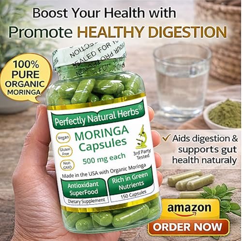 150 Moringa-Kapseln – USDA-zertifiziertes Bio-Moringa-Blattpulver, 500 mg pro Kapsel