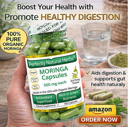 150 Moringa-Kapseln – USDA-zertifiziertes Bio-Moringa-Blattpulver, 500 mg pro Kapsel