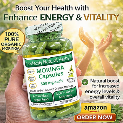 150 Moringa-Kapseln – USDA-zertifiziertes Bio-Moringa-Blattpulver, 500 mg pro Kapsel