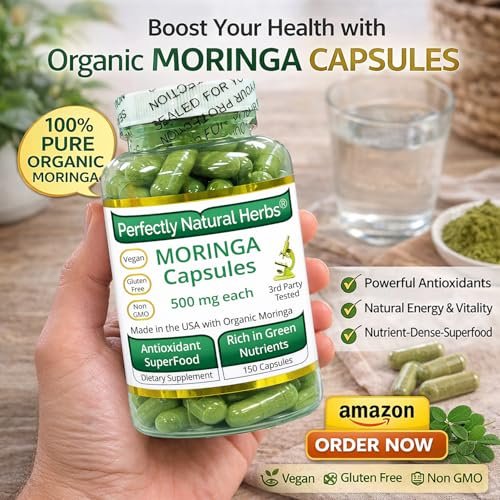 150 Moringa-Kapseln – USDA-zertifiziertes Bio-Moringa-Blattpulver, 500 mg pro Kapsel