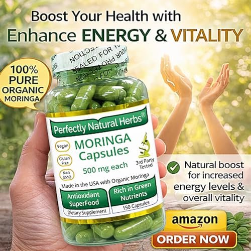 150 Moringa-Kapseln – USDA-zertifiziertes Bio-Moringa-Blattpulver, 500 mg pro Kapsel