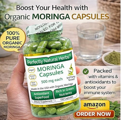150 Moringa-Kapseln – USDA-zertifiziertes Bio-Moringa-Blattpulver, 500 mg pro Kapsel