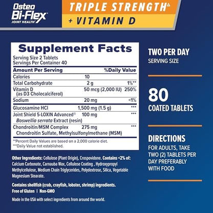 Osteo Bi-Flex Dreifachstärke Glucosamin Chondroitin mit Vitamin D – 80 Tabletten für Gelenkfunktion und Knochengesundheit