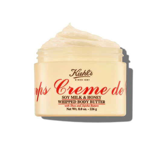 Kiehl's Creme de Corps Whipped Body Butter – Reichhaltige Körperlotion mit Sojamilch und Honig für 24h Feuchtigkeit, 226 g