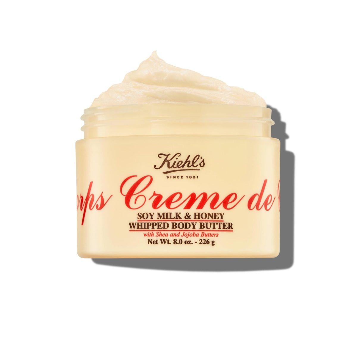 Kiehl's Creme de Corps Whipped Body Butter – Reichhaltige Körperlotion mit Sojamilch und Honig für 24h Feuchtigkeit, 226 g