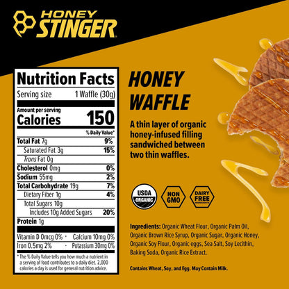 Honey Stinger Bio-Honigwaffel, Energie-Stroopwafel für Sport, Ausdauer und Leistung, Sporternährung für Zuhause & Fitnessstudio, Vor und nach dem Training, 480 g (16 Riegel)