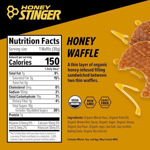 Honey Stinger Bio-Honigwaffel, Energie-Stroopwafel für Sport, Ausdauer und Leistung, Sporternährung für Zuhause & Fitnessstudio, Vor und nach dem Training, 480 g (16 Riegel)