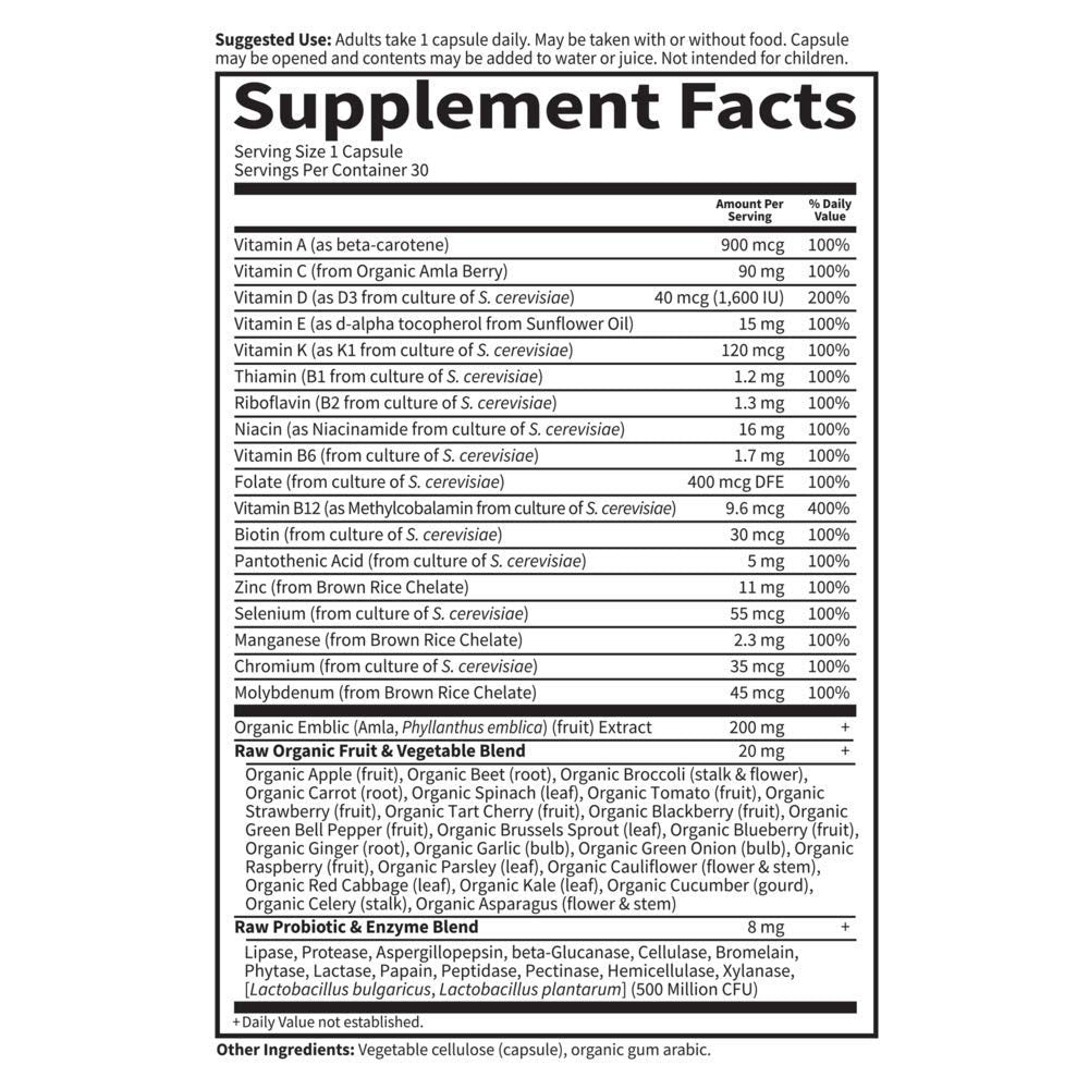 Garden of Life Vitamin Code Raw One for Men – Tägliches Multivitamin für Männer, 30 Kapseln, einmal täglich mit Obst, Gemüse & Probiotika