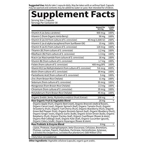 Garden of Life Vitamin Code Raw One for Men – Tägliches Multivitamin für Männer, 30 Kapseln, einmal täglich mit Obst, Gemüse & Probiotika